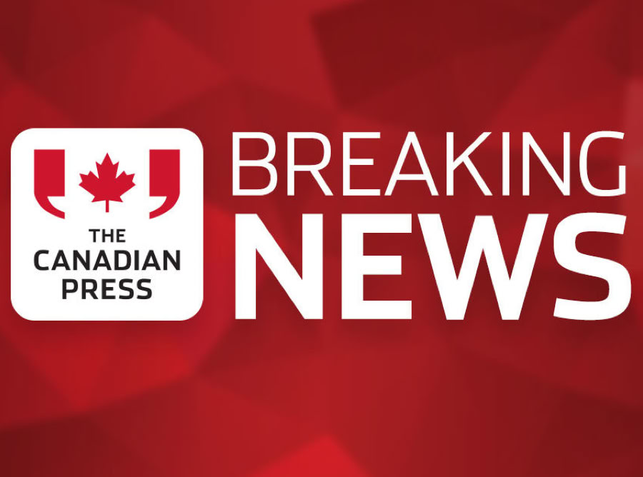 Red background with "The Canadian Press" logo featuring a maple leaf, and the text "Breaking News" in white.